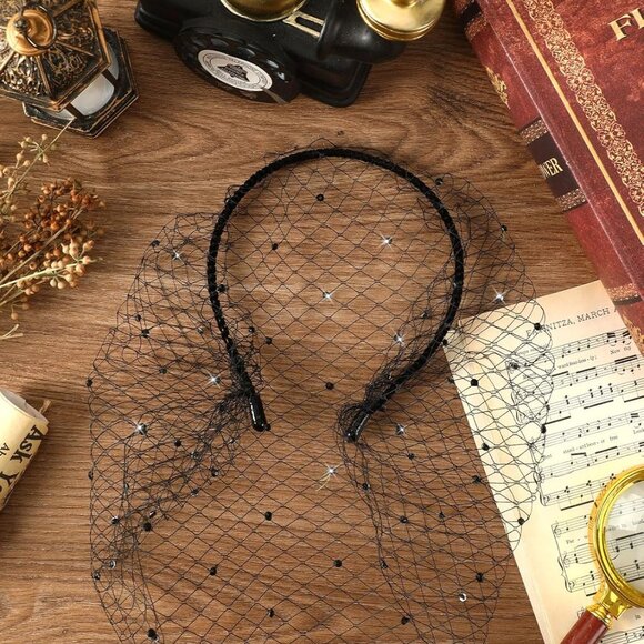 Black Veil Mesh Veil Headband 1920s Headpiece Birdcage Veil Bridal Wedding Tea P - Picture 7 of 7